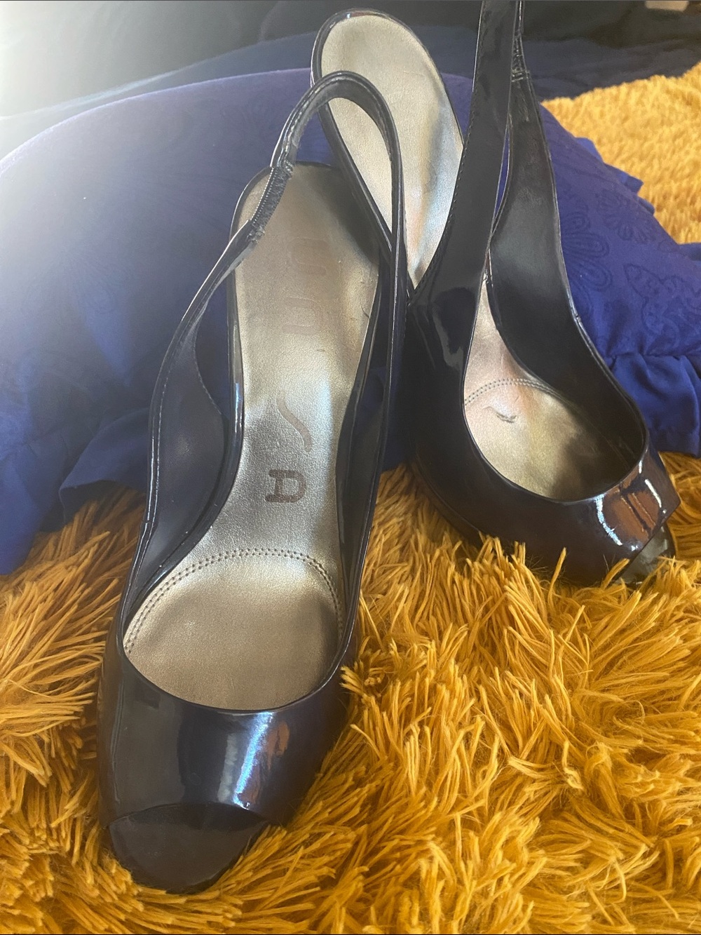 Unisa Black Patent Peep-Toe Slingback Heels